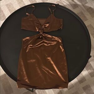 Elegant Brown Satin Dress
